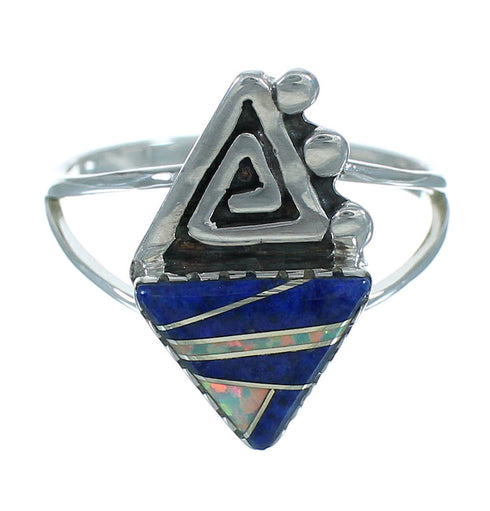 Water Wave Southwestern Silver Lapis Opal Ring Size 8 QX83231